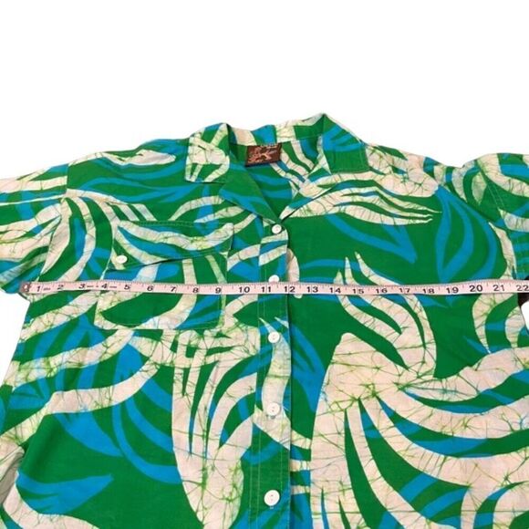 Caribelle Batik St. Kitts Women's Tropical Shirt Green Blue White‎ Palm Size Med - Picture 6 of 9